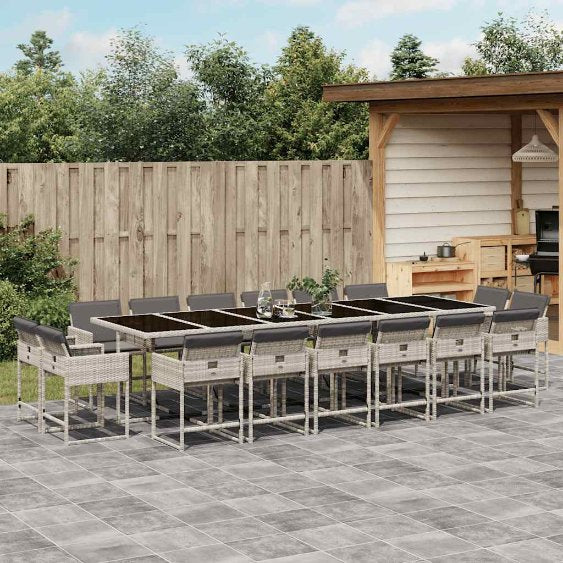 9-tlg. Garten-Essgruppe mit Kissen Schwarz Poly Rattan