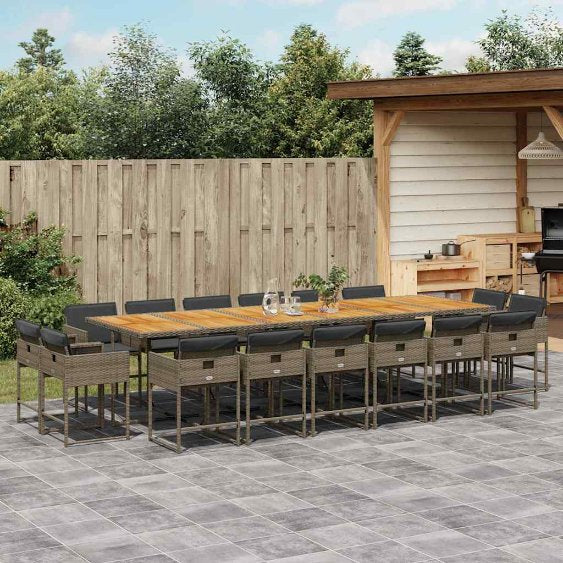 9-tlg. Garten-Essgruppe mit Kissen Schwarz Poly Rattan