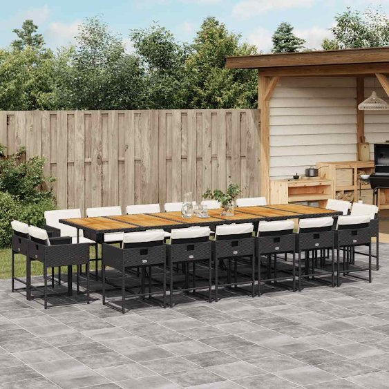 9-tlg. Garten-Essgruppe mit Kissen Schwarz Poly Rattan