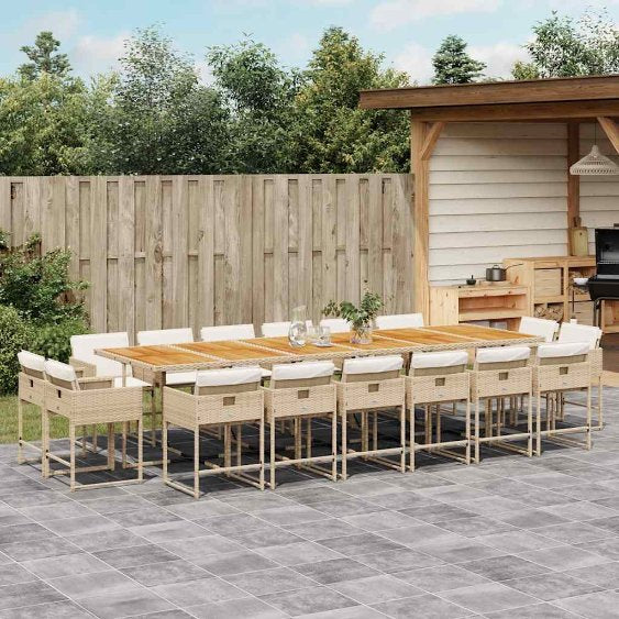 9-tlg. Garten-Essgruppe mit Kissen Schwarz Poly Rattan