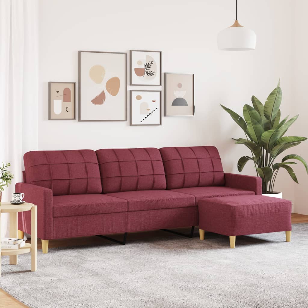 3-Sitzer-Sofa mit Hocker Hellgrau 180 cm Stoff