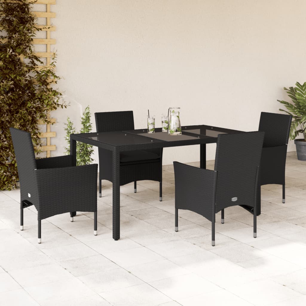 3-tlg. Garten-Essgruppe mit Kissen Schwarz Poly Rattan Glas