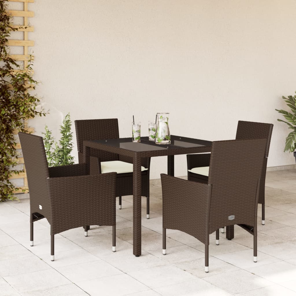 3-tlg. Garten-Essgruppe mit Kissen Schwarz Poly Rattan Glas