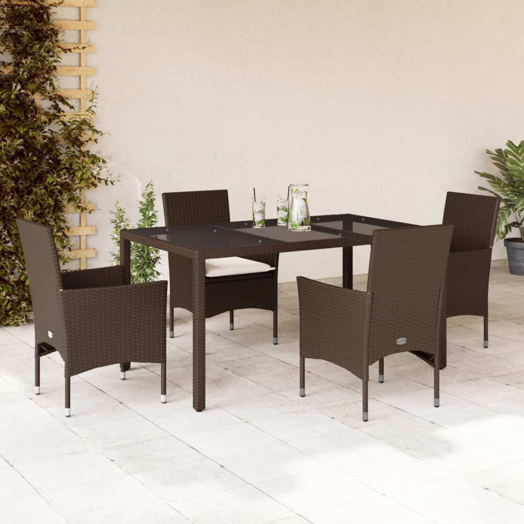 3-tlg. Garten-Essgruppe mit Kissen Schwarz Poly Rattan Glas