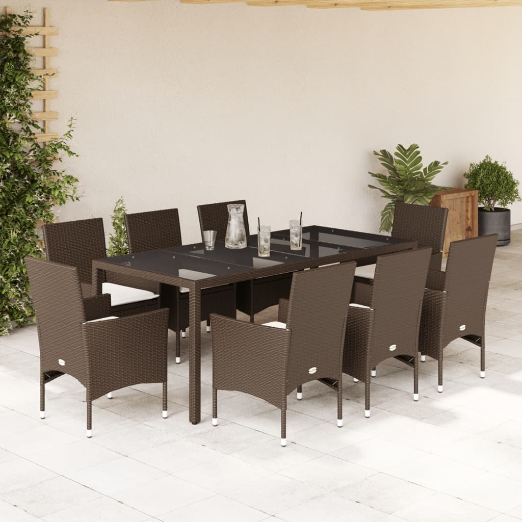 3-tlg. Garten-Essgruppe mit Kissen Schwarz Poly Rattan Glas