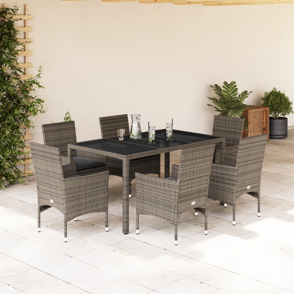 3-tlg. Garten-Essgruppe mit Kissen Schwarz Poly Rattan Glas