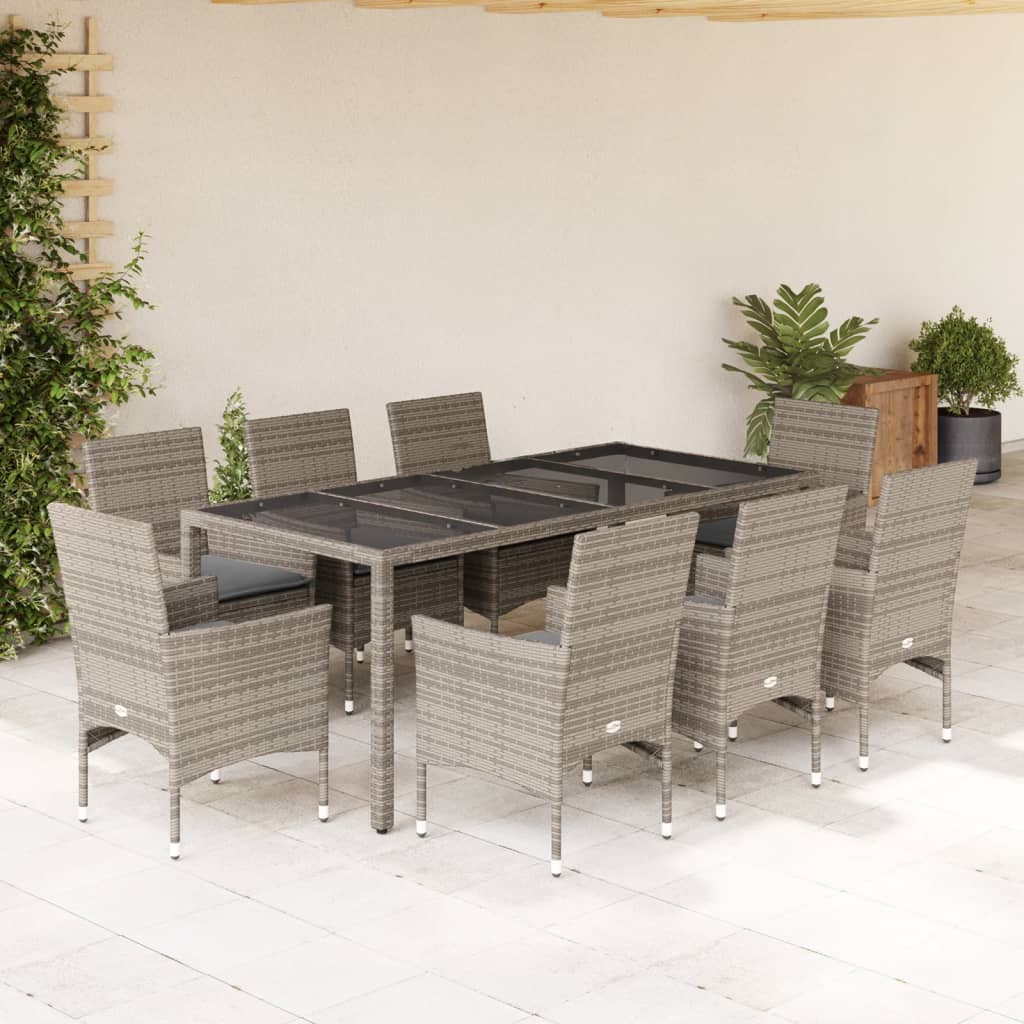 3-tlg. Garten-Essgruppe mit Kissen Schwarz Poly Rattan Glas
