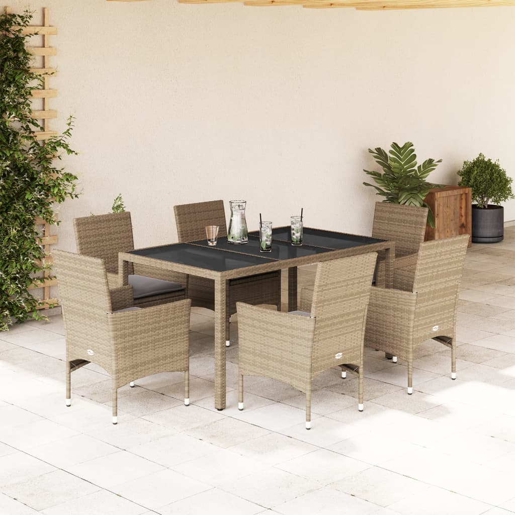 3-tlg. Garten-Essgruppe mit Kissen Schwarz Poly Rattan Glas
