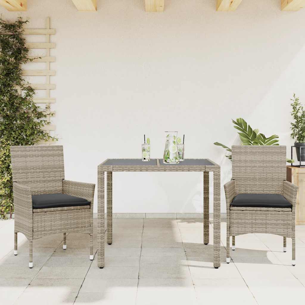 3-tlg. Garten-Essgruppe mit Kissen Schwarz Poly Rattan Glas