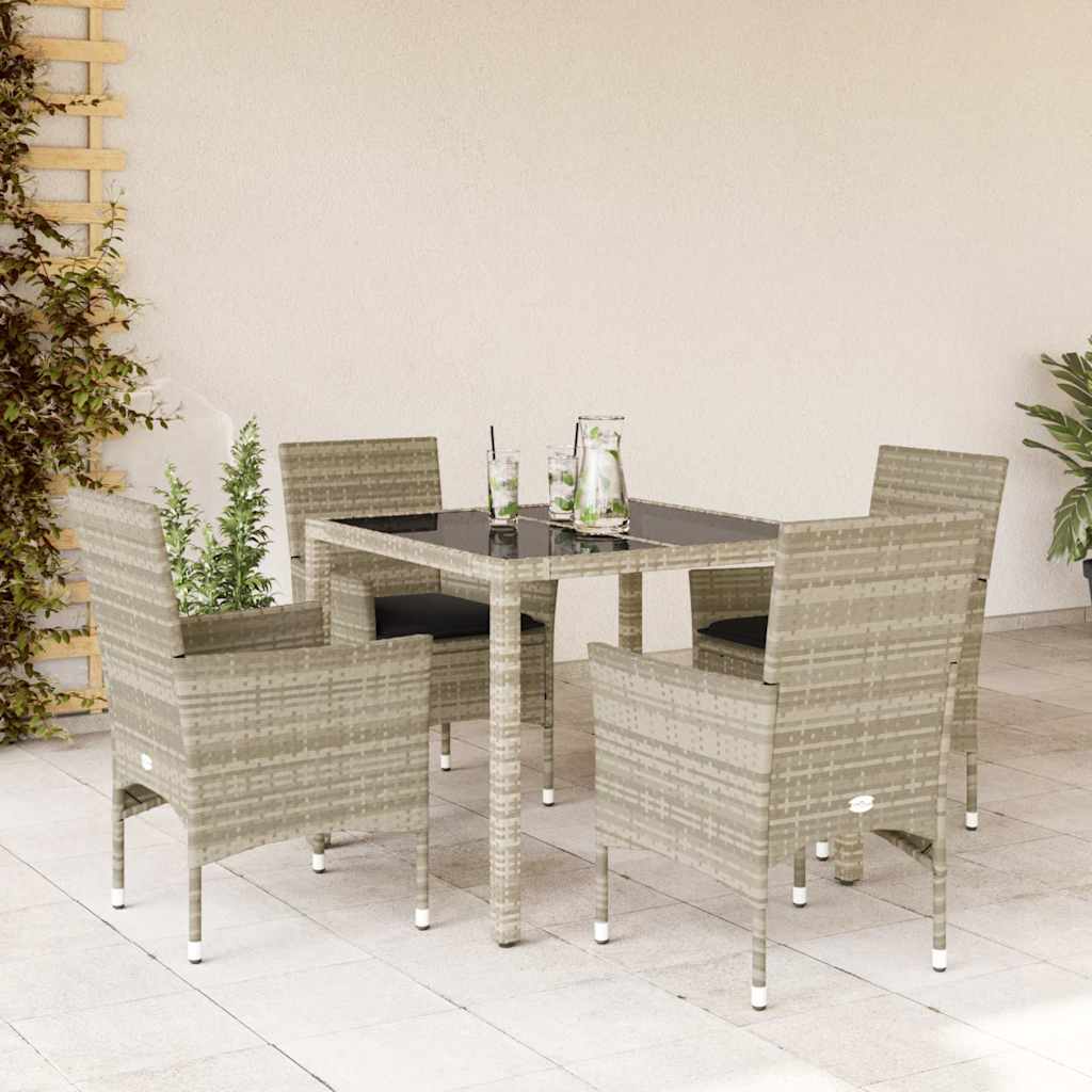 3-tlg. Garten-Essgruppe mit Kissen Schwarz Poly Rattan Glas