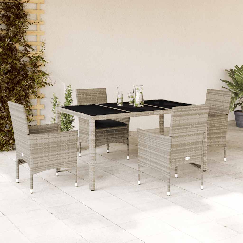 3-tlg. Garten-Essgruppe mit Kissen Schwarz Poly Rattan Glas