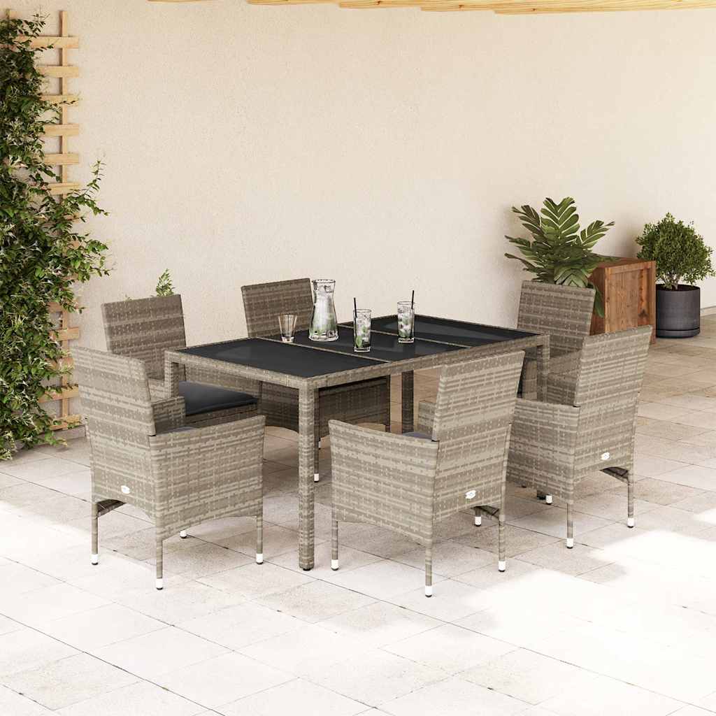 3-tlg. Garten-Essgruppe mit Kissen Schwarz Poly Rattan Glas