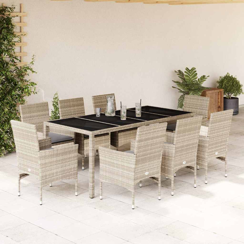 3-tlg. Garten-Essgruppe mit Kissen Schwarz Poly Rattan Glas