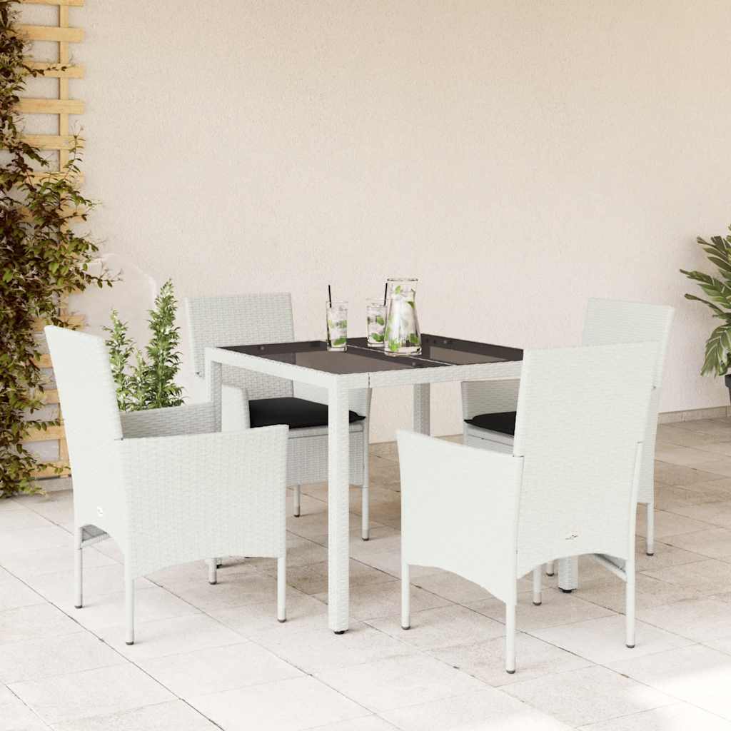 3-tlg. Garten-Essgruppe mit Kissen Schwarz Poly Rattan Glas