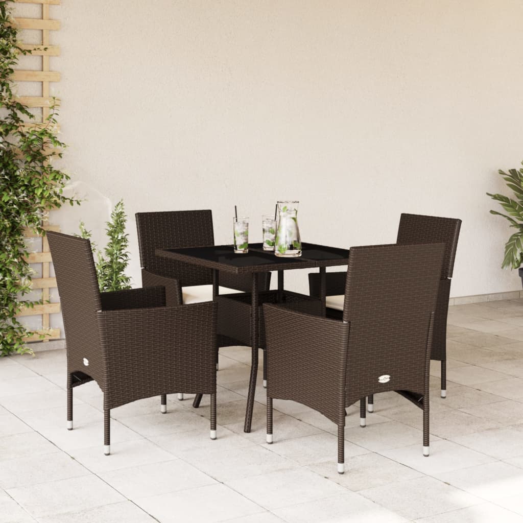 3-tlg. Garten-Essgruppe mit Kissen Schwarz Poly Rattan Glas