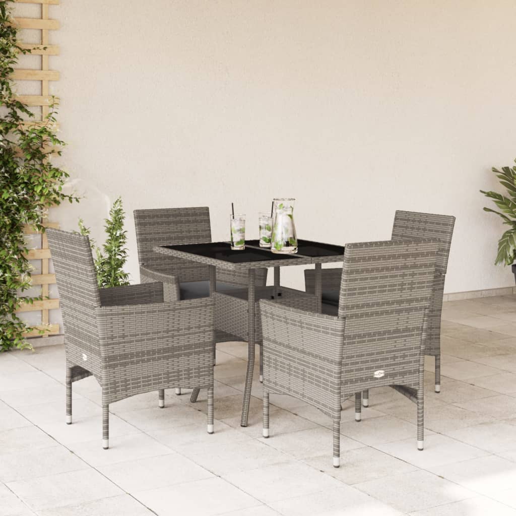 3-tlg. Garten-Essgruppe mit Kissen Schwarz Poly Rattan Glas