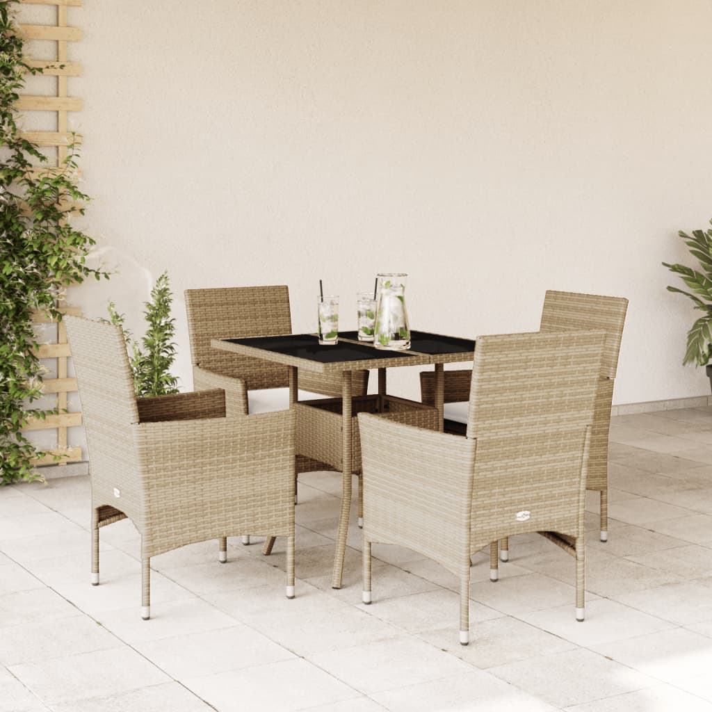 3-tlg. Garten-Essgruppe mit Kissen Schwarz Poly Rattan Glas