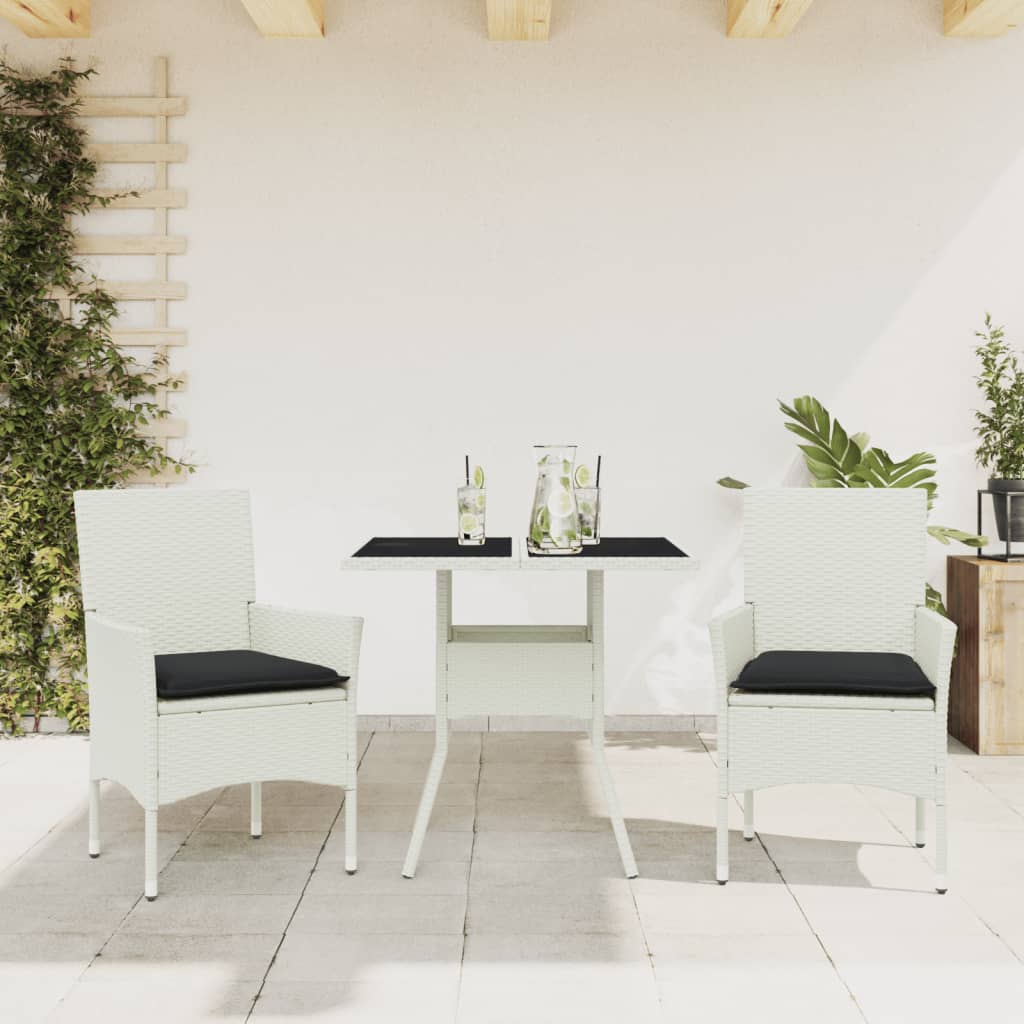 3-tlg. Garten-Essgruppe mit Kissen Schwarz Poly Rattan Glas