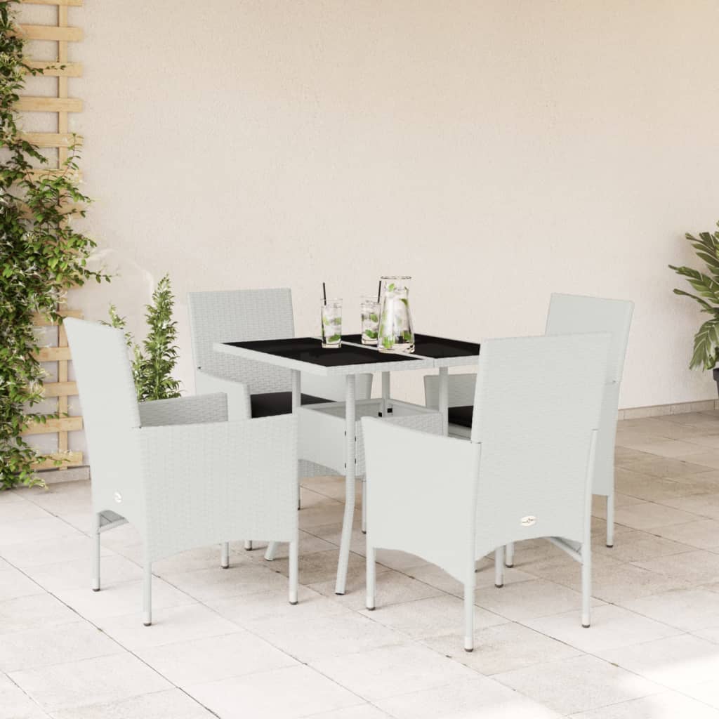 3-tlg. Garten-Essgruppe mit Kissen Schwarz Poly Rattan Glas