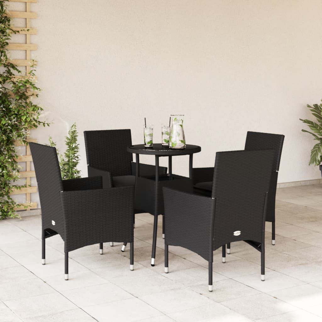 3-tlg. Garten-Essgruppe mit Kissen Schwarz Poly Rattan Glas