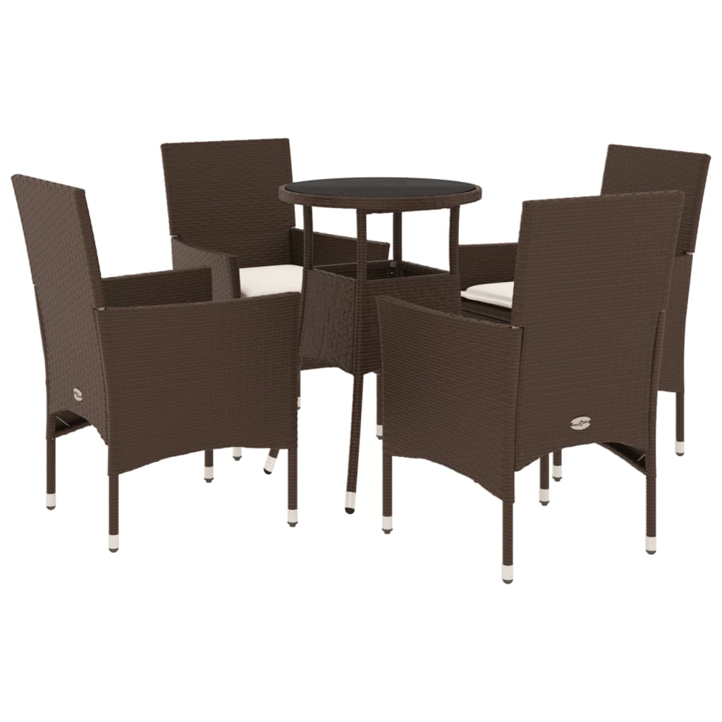 3-tlg. Garten-Essgruppe mit Kissen Schwarz Poly Rattan Glas