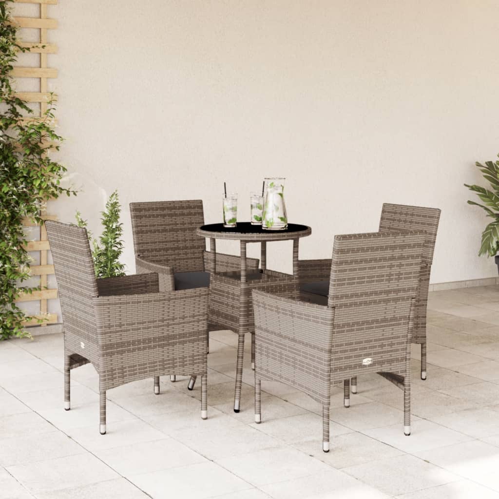 3-tlg. Garten-Essgruppe mit Kissen Schwarz Poly Rattan Glas