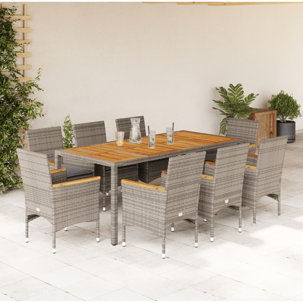 3-tlg. Garten-Essgruppe mit Kissen Schwarz Poly Rattan Akazie