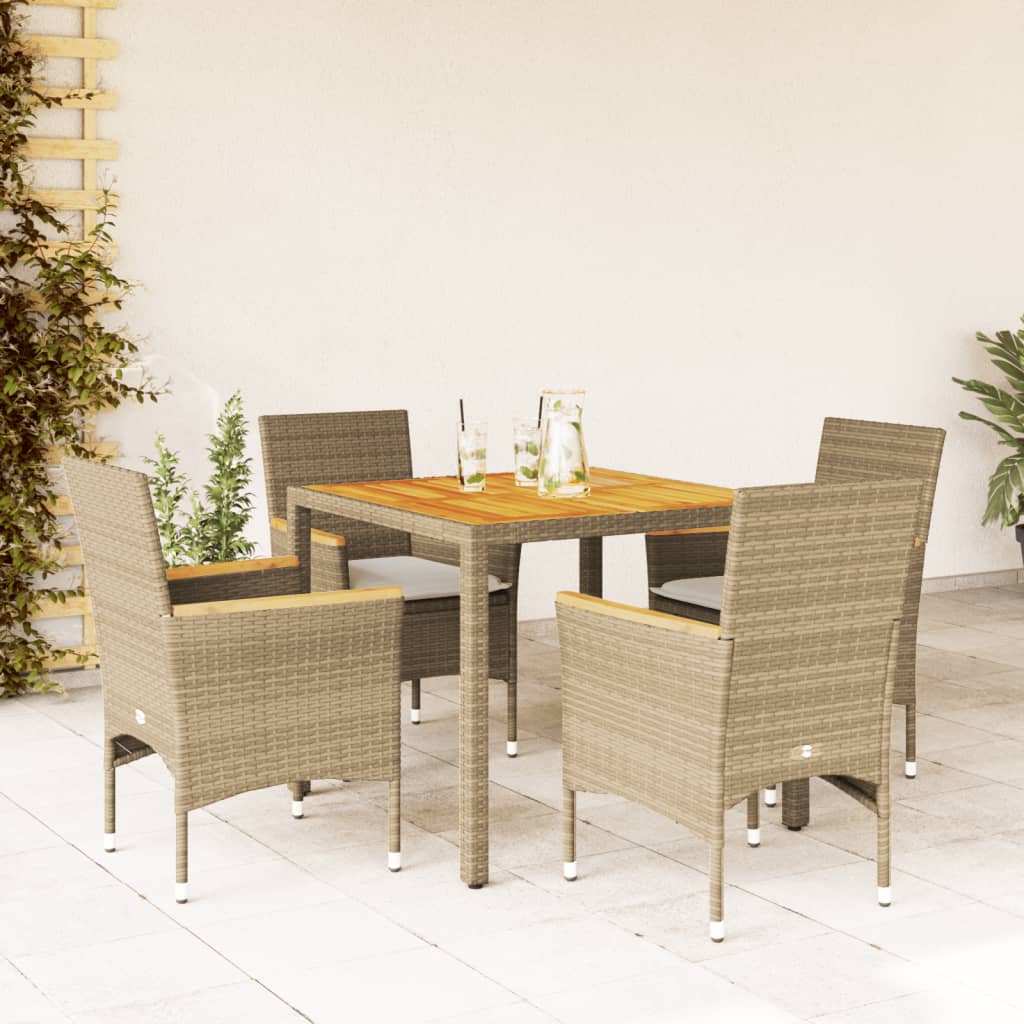 3-tlg. Garten-Essgruppe mit Kissen Schwarz Poly Rattan Akazie