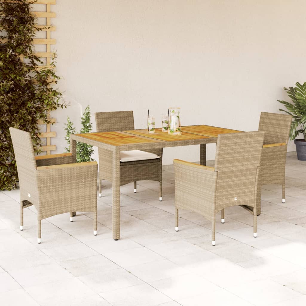 3-tlg. Garten-Essgruppe mit Kissen Schwarz Poly Rattan Akazie