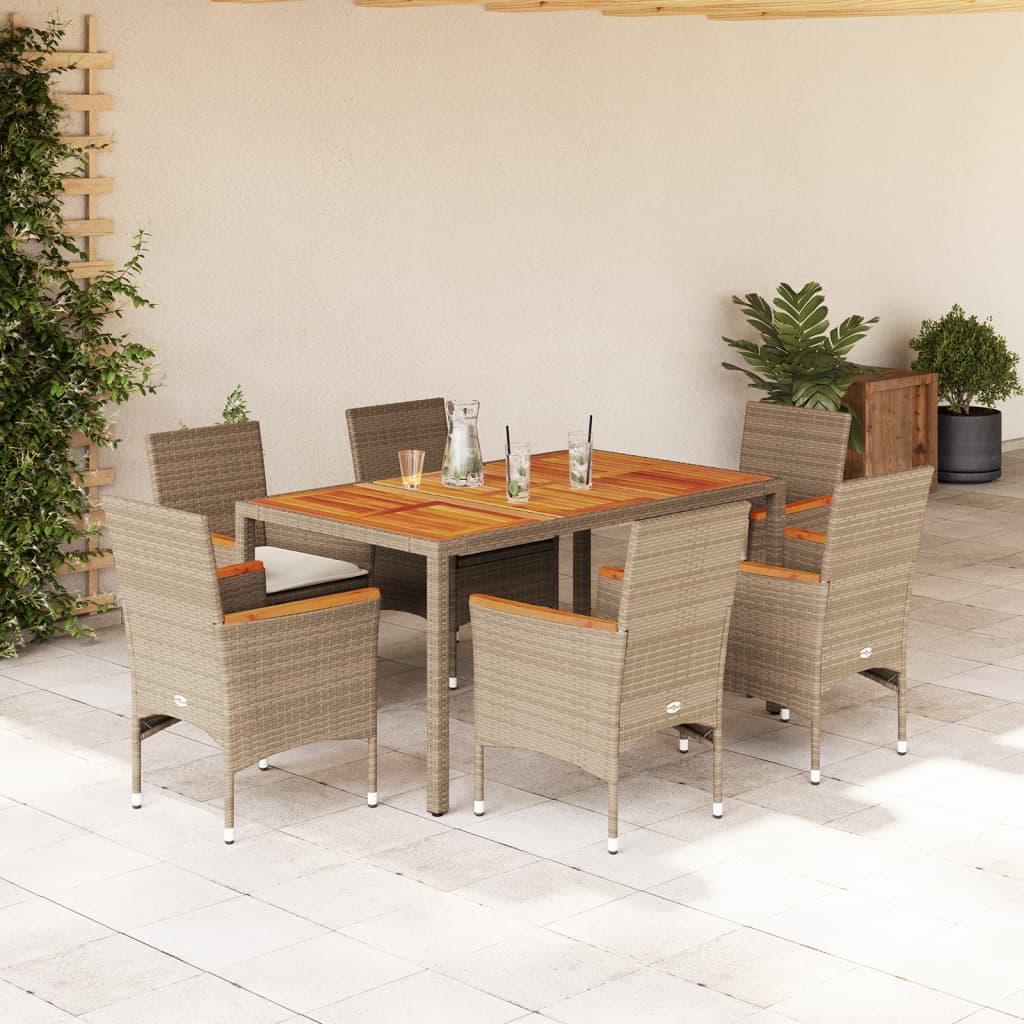 3-tlg. Garten-Essgruppe mit Kissen Schwarz Poly Rattan Akazie