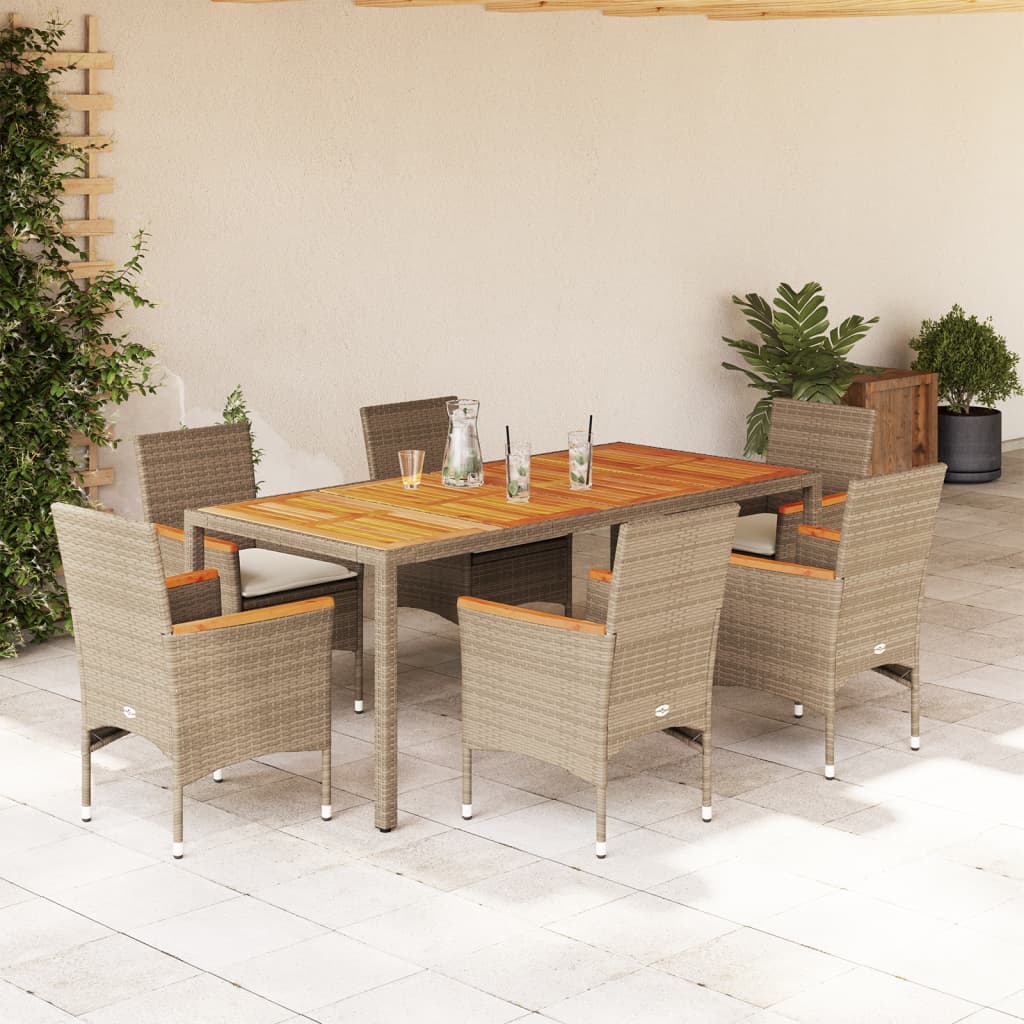 3-tlg. Garten-Essgruppe mit Kissen Schwarz Poly Rattan Akazie