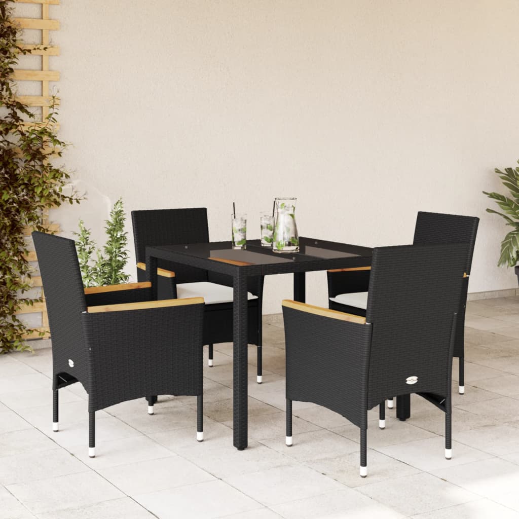 3-tlg. Garten-Essgruppe mit Kissen Schwarz Poly Rattan Glas