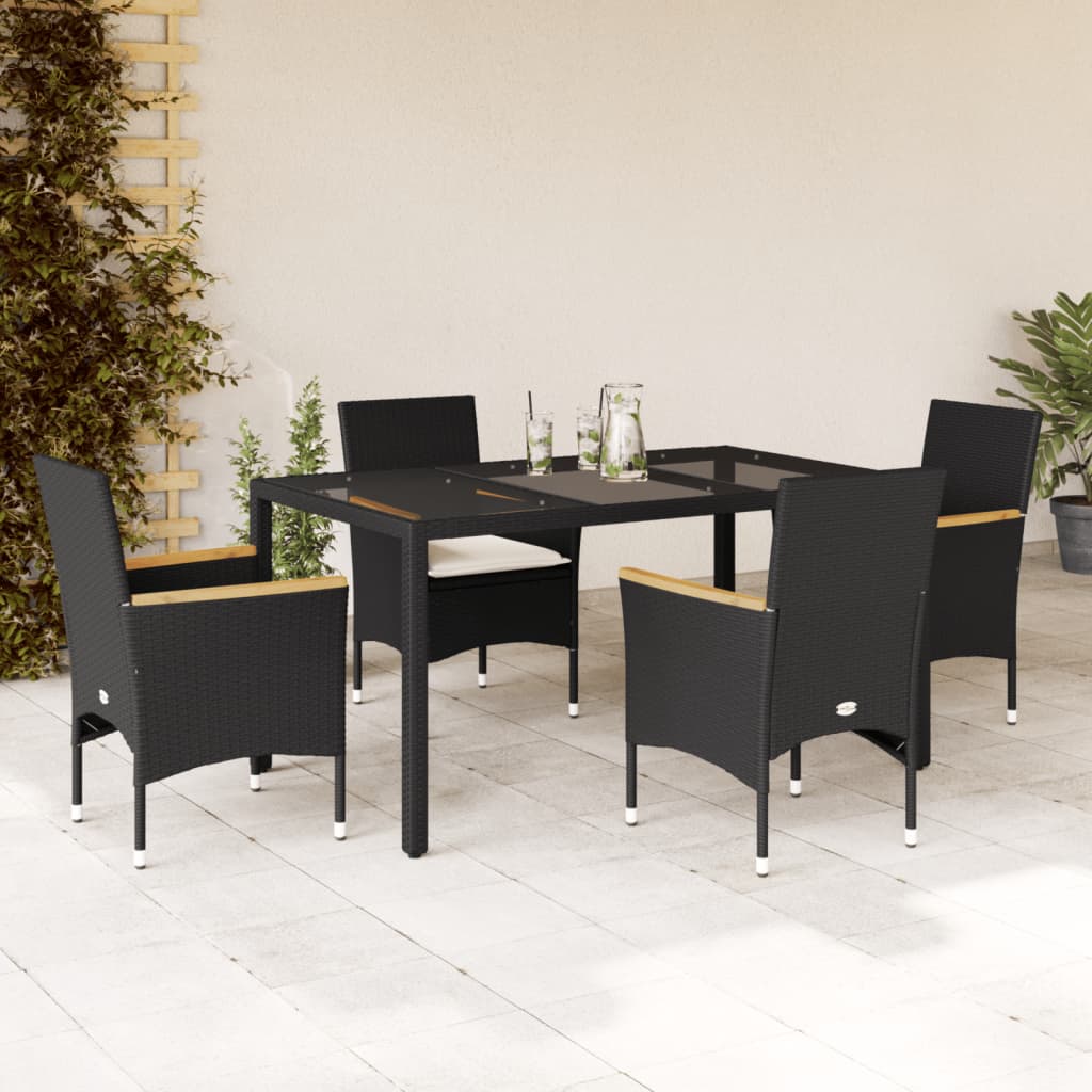 3-tlg. Garten-Essgruppe mit Kissen Schwarz Poly Rattan Glas