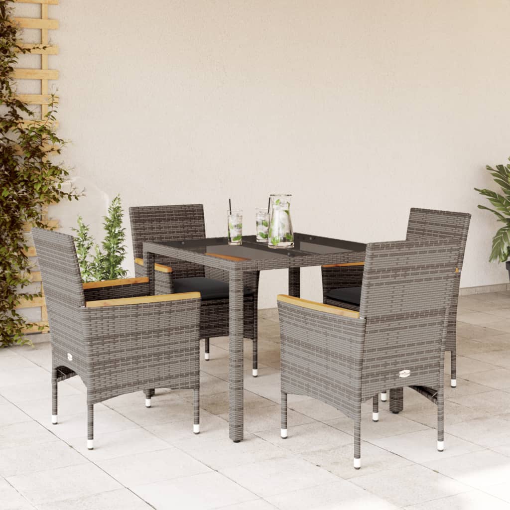 3-tlg. Garten-Essgruppe mit Kissen Schwarz Poly Rattan Glas