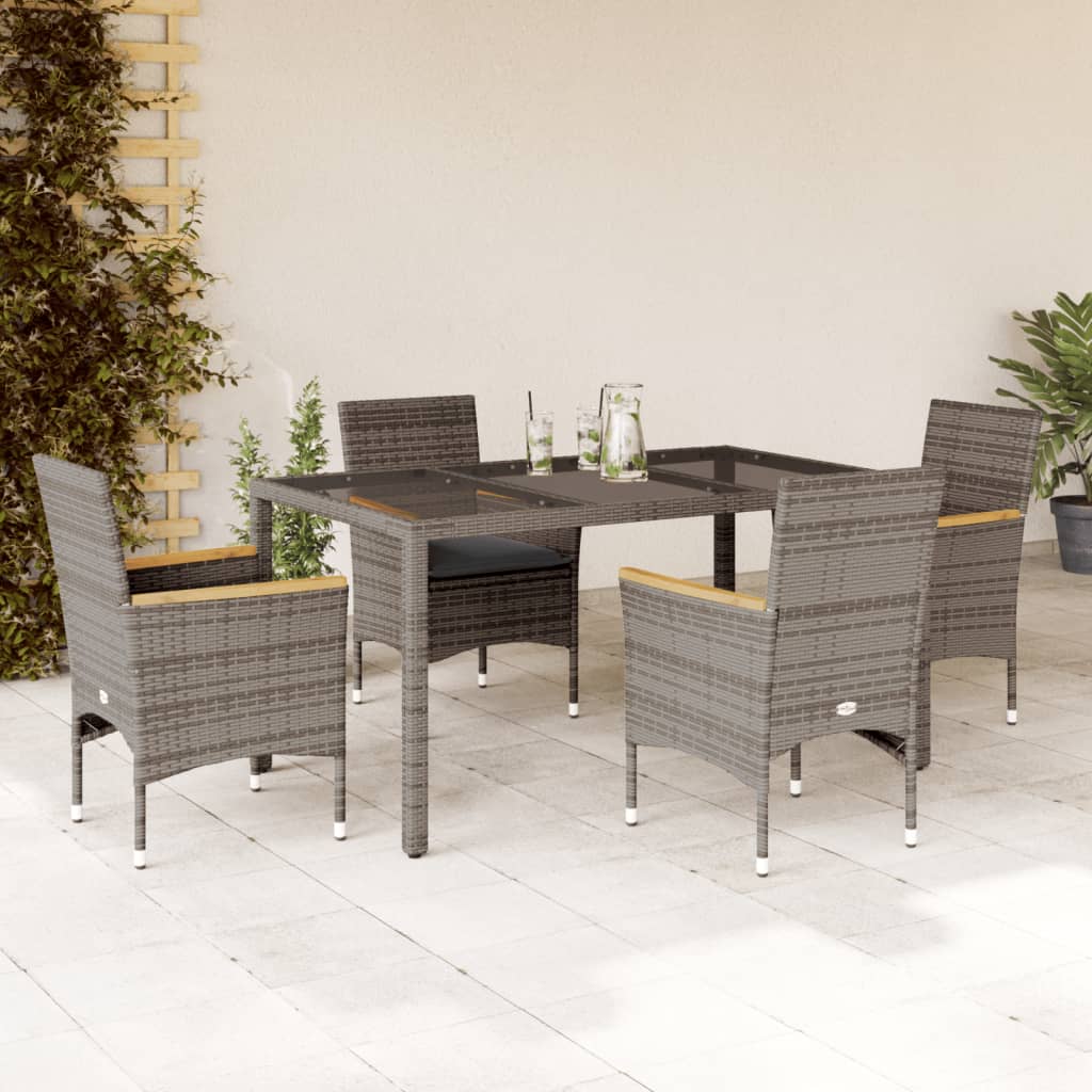 3-tlg. Garten-Essgruppe mit Kissen Schwarz Poly Rattan Glas