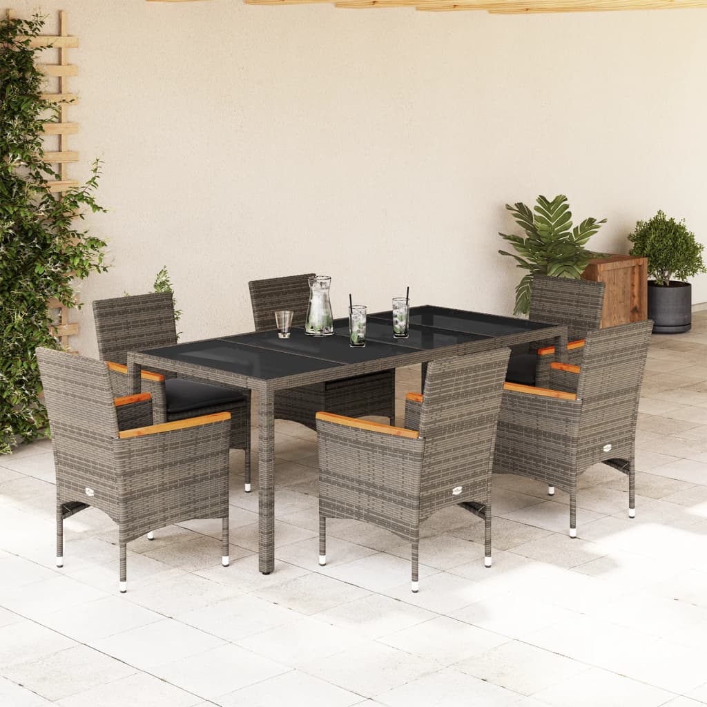 3-tlg. Garten-Essgruppe mit Kissen Schwarz Poly Rattan Glas