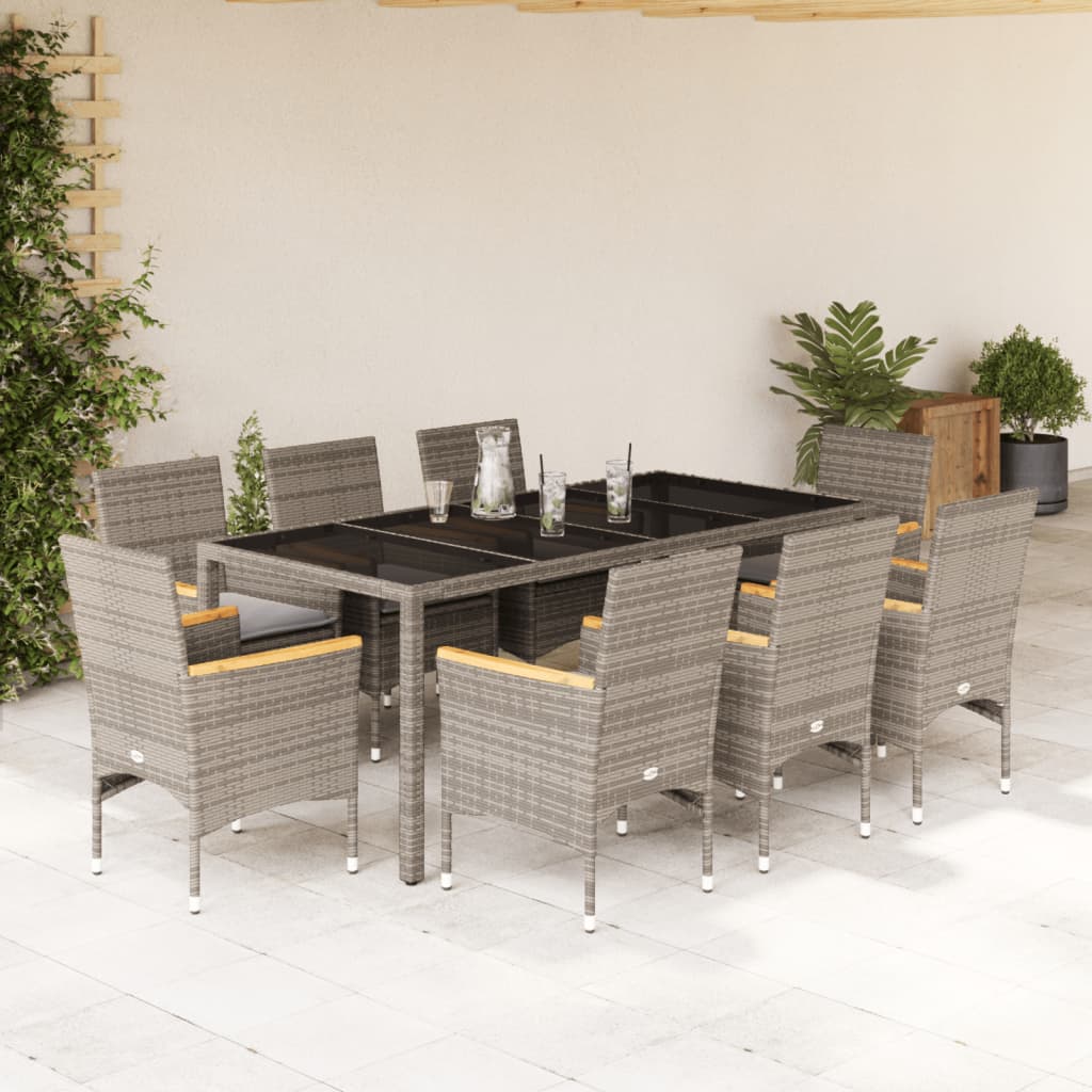 3-tlg. Garten-Essgruppe mit Kissen Schwarz Poly Rattan Glas