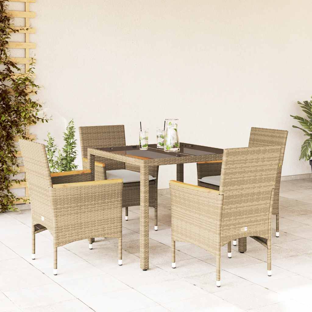 3-tlg. Garten-Essgruppe mit Kissen Schwarz Poly Rattan Glas