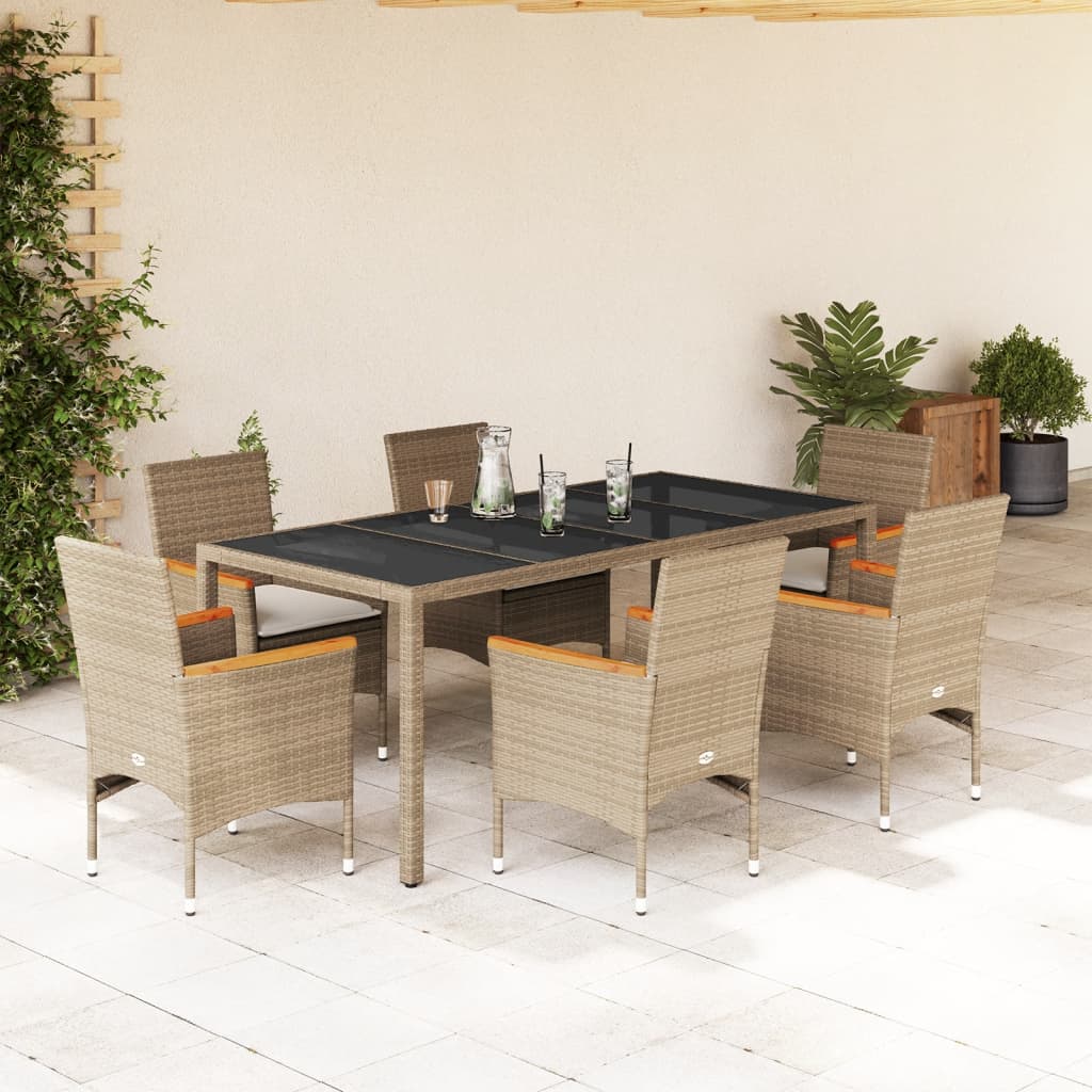 3-tlg. Garten-Essgruppe mit Kissen Schwarz Poly Rattan Glas