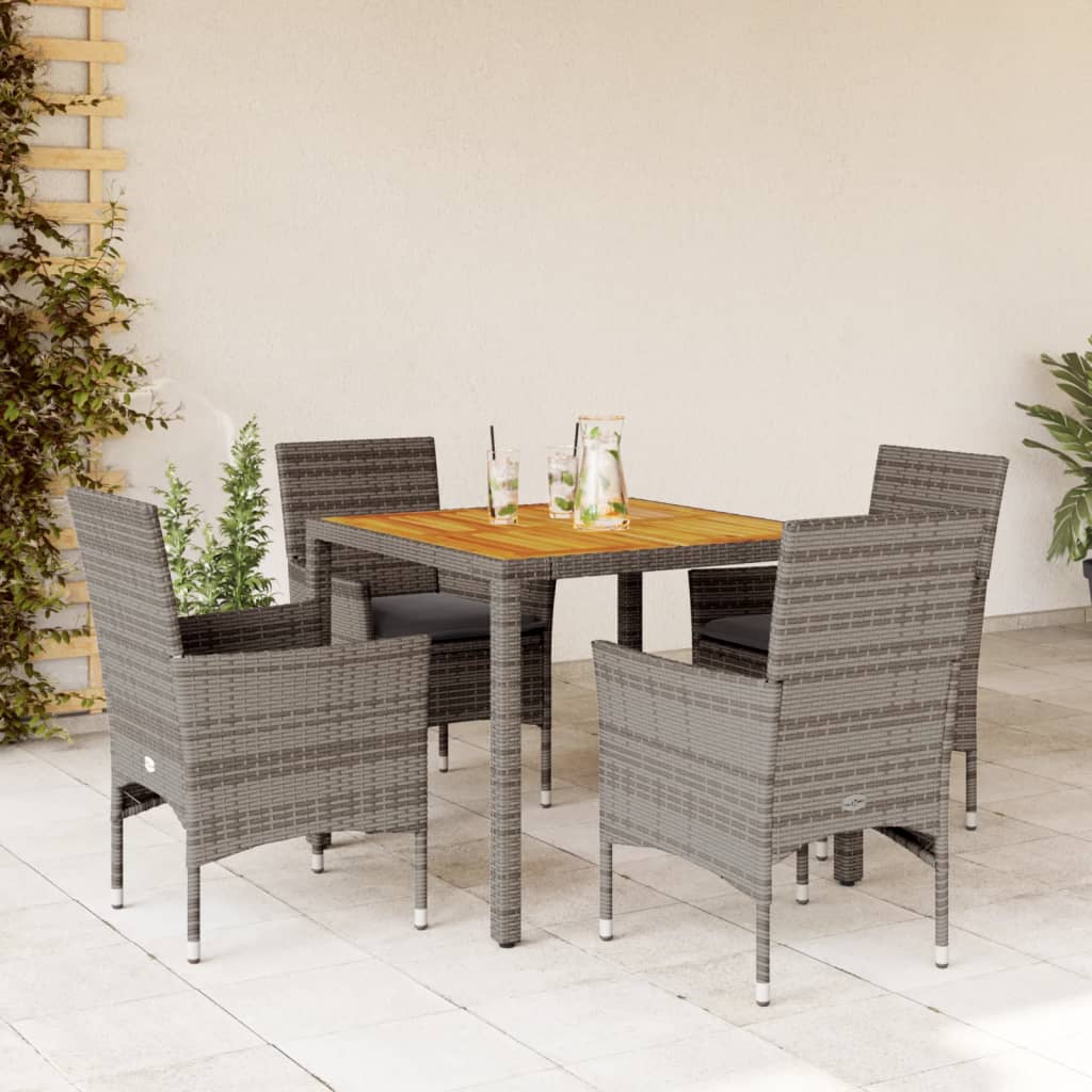 3-tlg. Garten-Essgruppe mit Kissen Schwarz Poly Rattan Akazie