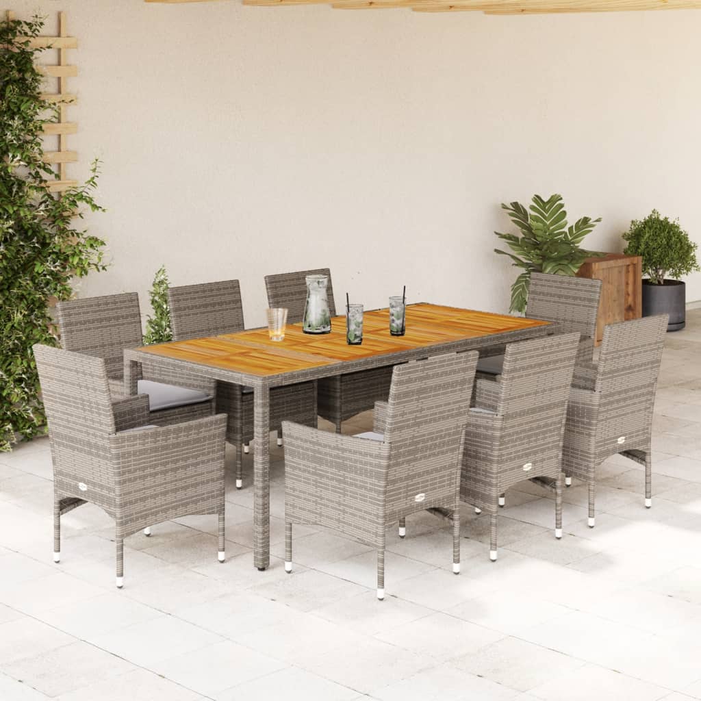 3-tlg. Garten-Essgruppe mit Kissen Schwarz Poly Rattan Akazie