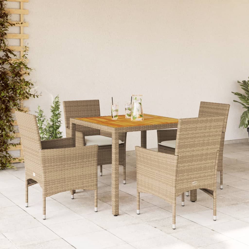 3-tlg. Garten-Essgruppe mit Kissen Schwarz Poly Rattan Akazie