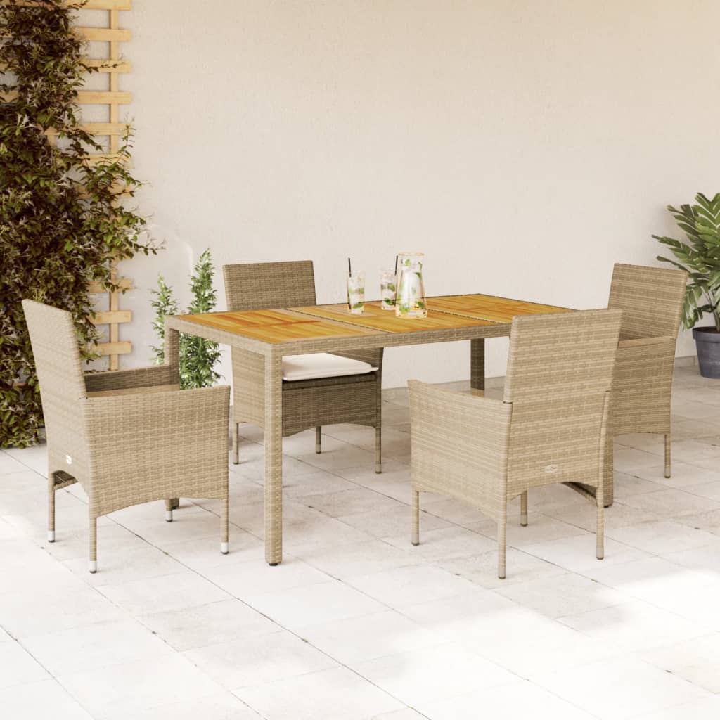 3-tlg. Garten-Essgruppe mit Kissen Schwarz Poly Rattan Akazie