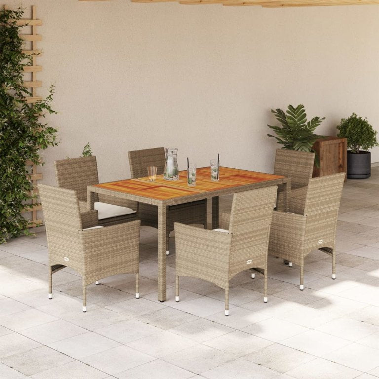 3-tlg. Garten-Essgruppe mit Kissen Schwarz Poly Rattan Akazie