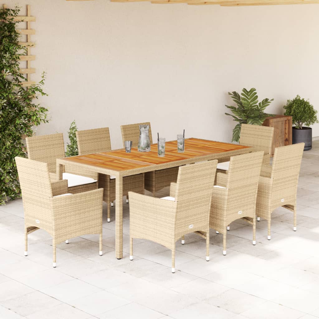 3-tlg. Garten-Essgruppe mit Kissen Schwarz Poly Rattan Akazie