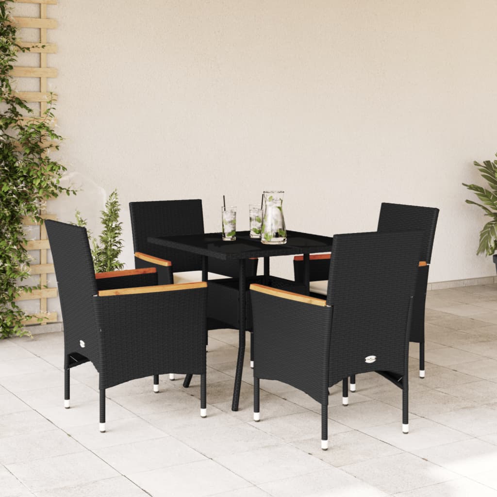 3-tlg. Garten-Essgruppe mit Kissen Schwarz Poly Rattan Glas
