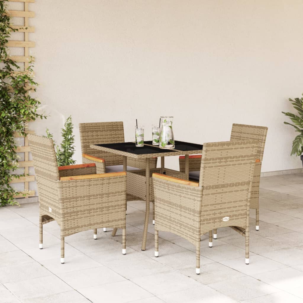 3-tlg. Garten-Essgruppe mit Kissen Schwarz Poly Rattan Glas