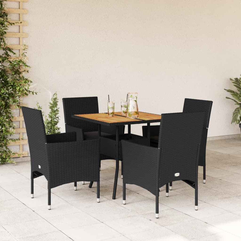 3-tlg. Garten-Essgruppe mit Kissen Schwarz Poly Rattan Glas