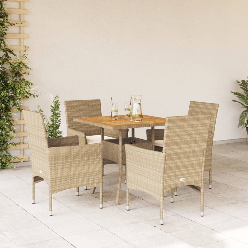 3-tlg. Garten-Essgruppe mit Kissen Schwarz Poly Rattan Glas