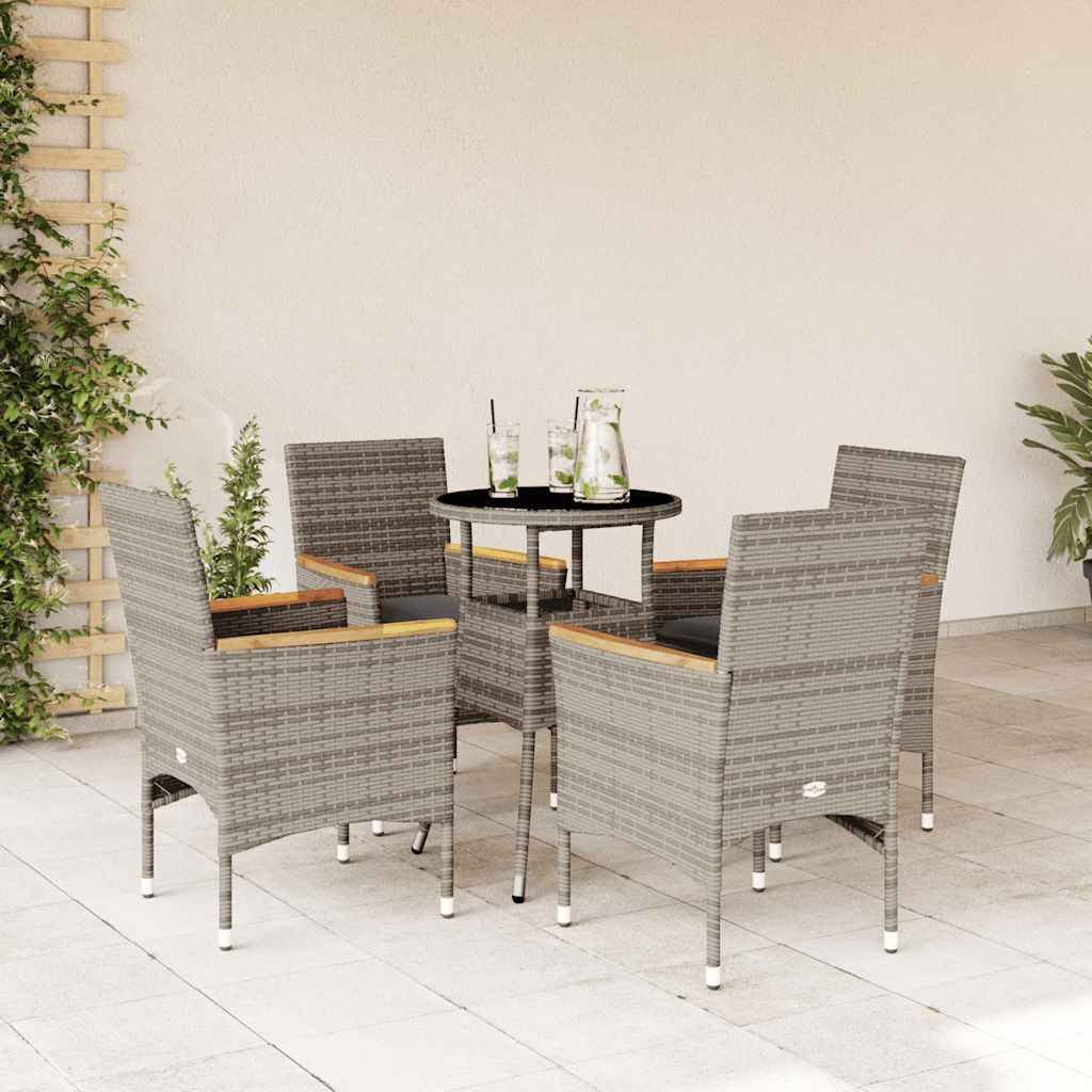 3-tlg. Garten-Essgruppe mit Kissen Schwarz Poly Rattan Glas